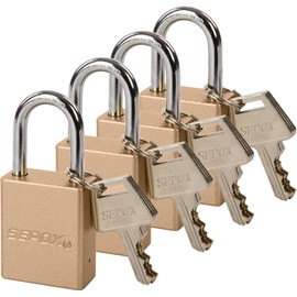 SEPOX® Gold Aluminum Outdoor-Padlock Heavy-Duty Weatherproof Keyed-Alike 4Pcs Lock Set with 8 Same Keys - Rust-Resistant and Anti-Rust Body 1-1/2" 38MM for Gate and Fence Security