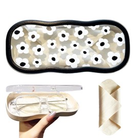 Clrueyitg Glasses Case Hard Shell Eyeglass Protective Case Cute Holder Box with Cleaning Cloth(White flower)