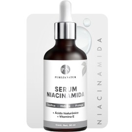 PUREZA NATUR Suero facial Niacinamida B3, Vitamina E y Acido hialurónico 50ml | Serum Niacinamide para todos tipos de piel skin barrier hidratante, an