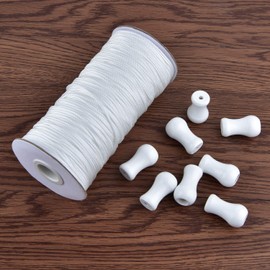 SAYAYA 109 Yards Braided Nylon Lift Shade Cord with 8 Pack Wood Cord Knobs, 1.8 mm (White)