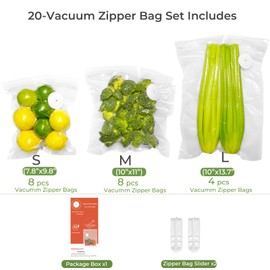 20 Reusable Vacuum Seal Bags for Food, Compatible with Most Handheld Vacuum Sealer, BPA-Free, Sous Vide Bags, Upgraded Sturdy Air Valve (8 Small, 8 Medium, 4 Large), Vacuum Sealer not Included