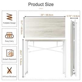 EMODA Folding Computer Desk 35 inch, No Assembly Needed Home Office Slim Profile Table, Portable Study Writing Gaming Desk, Beige