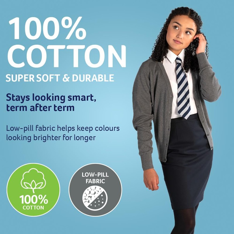 Trutex Girls Cardigan, 100% Cotton, Long Sleeve, V-Neck, Kids School