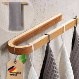 DEKAZIA® Towel Rail Wooden Wall | Towel Rail No Drilling Wood | Towel Rail Made of Sustainable Oak Wood | Towel Rail for Drilling or Gluing Towel Rail Oak Kitchen Roll Holder