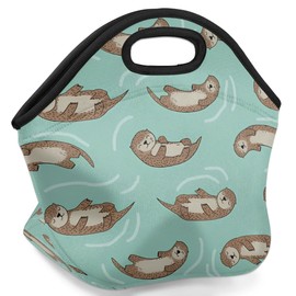 QsirBC River Otters Neoprene Lunch Bag with Smooth Zipper Portable Neoprene Lunch Box Reusable Insulated Lunch Tote Lunch Sack for Adults Women Men Work Picnic Camping Beach Fishing
