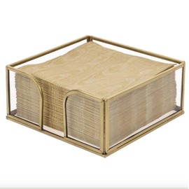 Boston International Paper Napkin Holder Caddy Dispenser for Kitchen Dining Buffet & Bar Countertops, 5.25" x 5.25" (Fits Cocktail Size), Gold Edge Glass