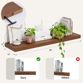 Heimlove 12 Inch Deep Floating Shelves, 48 x 12 inches Long Wall Shelf, Large Display Shelf & Storage Shelf, Rustic Wood Wall Shelves for Fireplace Mantel, Set of 1(Walnut)