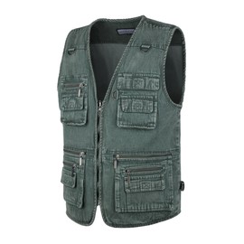 LUSI MADAM Men's Denim Multi-Pockets Leisure Work Fishing Outerwear Vest 4X-Large Green