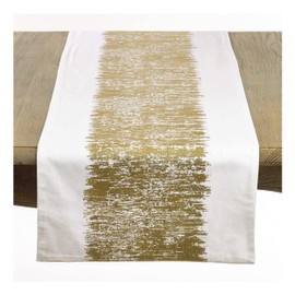Occasion Gallery Gold Cotton Shiny Shimmering Metallic Banded Design Dining Table Runner, 16" X 54"