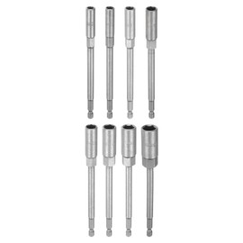 sourcing map 8pcs Nut Driver Drill Bit 6-13mm Metric Impact Socket 1/4" Hex Shank 6" (150mm) Extra Long 6-Point Sockets Quick-Change CR-V Steel Bolt Setter for Power Drill Drivers