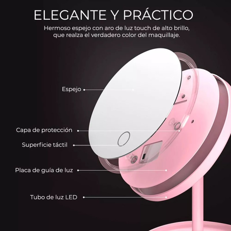 EGTMA Espejo Maquillaje Aro Luz Led 17.5cm Portátil