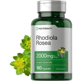 Rhodiola Rosea 2000mg Horbaach 180 Cpsulas Extracto Estandarizado de Raz Alta Concentracin Suplemento sin Gluten Sin OGM Frmula Vegetariana           