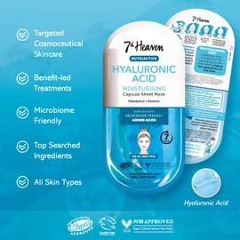 7th Heaven Nutriactive Skincare - 3 Face Sheet Masks - Hyaluronic Acid, Vitamin C and Retinol