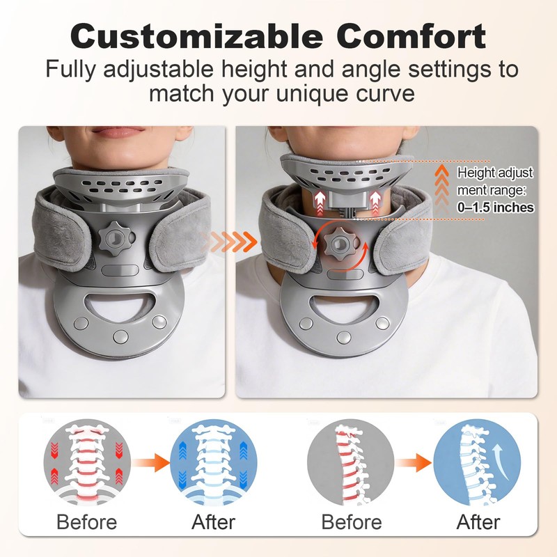 Cervical Traction Device - Adjustable Neck Stretching with Heating Pad