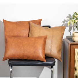 AOOTOOLINK Faux Leather Throw Pillow Covers 12X20 Inch Set of 2 Brown Outdoor Modern Farmhouse Solid Decorative Pillow Covers for Room Couch Living Bedroom Bed Sofa