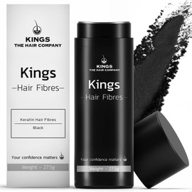Kings Hair Fibres for Men & Women - 100% Natural 27.5 g Hair Thickening Powder for Thinning Areas, Bald Spots, Receding Hairlines & Beards (Black)