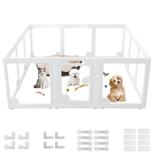 BUMUBI Acrylic Clear Dog Playpen Plastic Puppy Playpen Foldable Fence