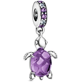 SURALIN 1 x Charm Pendant Made of Turtle Beads, Charm Beads for European Bracelets, Necklaces, Jewellery Gifts Bracelets for Women and Girls, Purple, Metal