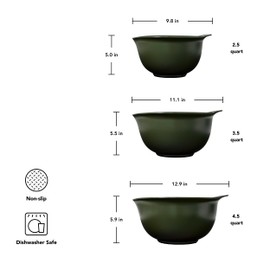 KitchenAid Universal Nesting Plastic Mixing Bowls, Set of 3, 2.5 quart, 3.5 quart, 4.5 quart, Evergreen