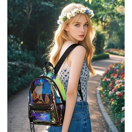 TINYAT Holographic Clear Backpack Mini Colorful Laser Transparent Backpack Heavy Duty Clear Cute Bag for Concert Sport(Color/9051)