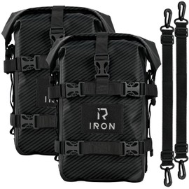 RIDEIRON Motorcycle Crash Bar Bags - 2 x 5L Waterproof Crash Bar Bags Made of 500D PVC, Robust Universal Side Pockets, Quick Assembly, for Commuters & Adventurers (Carbon Fibre)