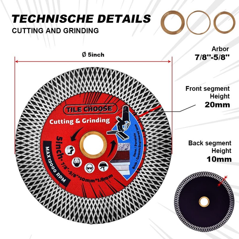 Diapro 5" Tile Saw Blade Diamond Blade for Cutting and