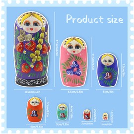 Set of 7 Colorful Long Braids Girl Strawberry Wooden Russian Nesting Doll,Cute Girl Flower Traditional Babushka Matryoshka Doll Stacking Toy for Kid Christmas Birthday Gift Party Home Decoration