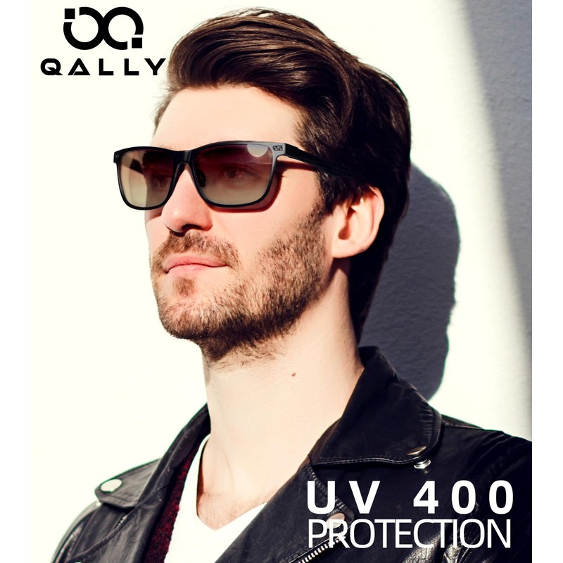 QALLY Carbon Fiber Polarized Sunglasses for Men Trendy Driving Sunglasses
