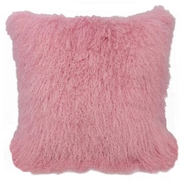 HomeRoots 24 Pink Genuine Tibetan Lamb Fur Pillow With Microsuede Backing