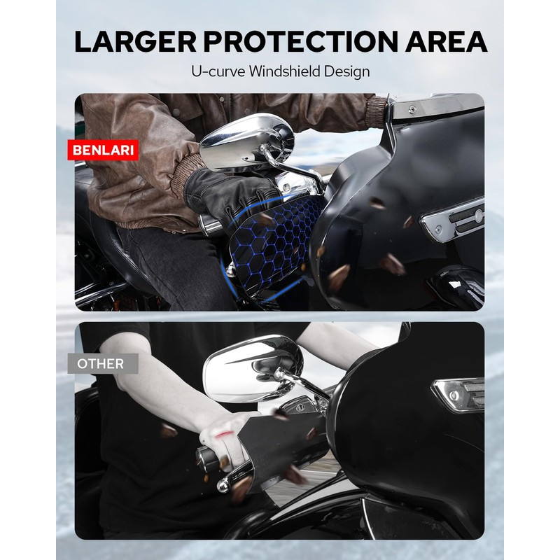 Benlari Stainless Steel Handguards, Larger Hand Guards Fit for Harley
