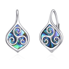 Celtic Knot Earrings for Women 925 Sterling Silver Celtic Knot Leverback Earrings Abalone Shell Irish Jewellery Gift, Sterling Silver, Abalone