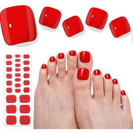 Beaolata Semi Cured Gel Nail Strips - 26 PCS Salon Quality Toe Gel Nail Stickers for All UV Light - Longlasting & Easy Remove Toe Wraps Art Kit for Women (Sweet Red)