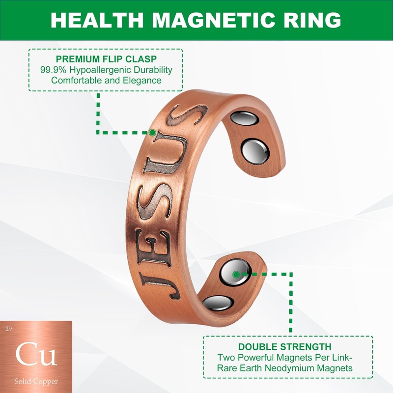 EnerCoppeX 99.99% Pure Copper Ring, Christian Good Meaning Ring, Cross