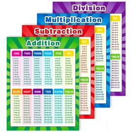 Xloey Multiplication Chart,12x16 Inch Multiplication Division Addition Subtraction Educational Posters for Kids,Elementary Middle School Classroom,4 Pcs