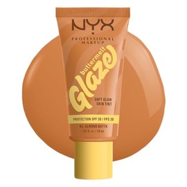 NYX Professional Makeup Buttermelt Glaze Skin Tint, Base de Maquillaje Formulada con Niacinamida, Dura Hasta 12 Horas, Protección Solar FPS30, Tono Almond Butta (Beige Oscuro), 30 ml