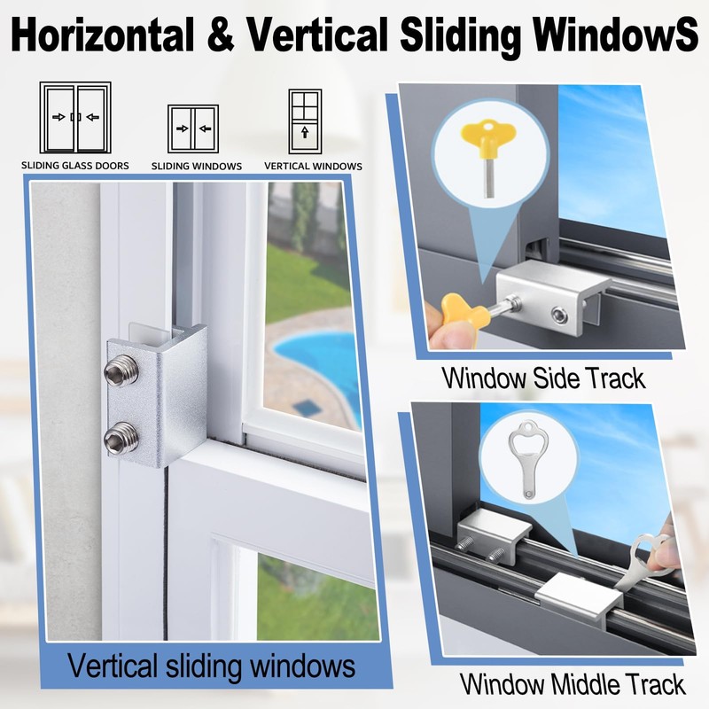 4 Sets Sliding Window Locks with Key, Window Locks for