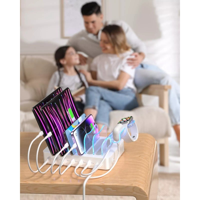 SooPii Premium 6-Port USB Charging Station Organizer for Multiple Devices,