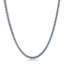Metro Jewelry Thick Two Tone Foxtail Chain Necklace for Men in Stainless Steel with Blue Ion Plating on 24 Inches Long and 5 mm Wide with Lobster Claw Clasp
