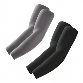 ROXUN 2 Pairs Arm Sleeves, Cooling UV Sun Protection Sports Compression for Men/Women Black+Dark Gray