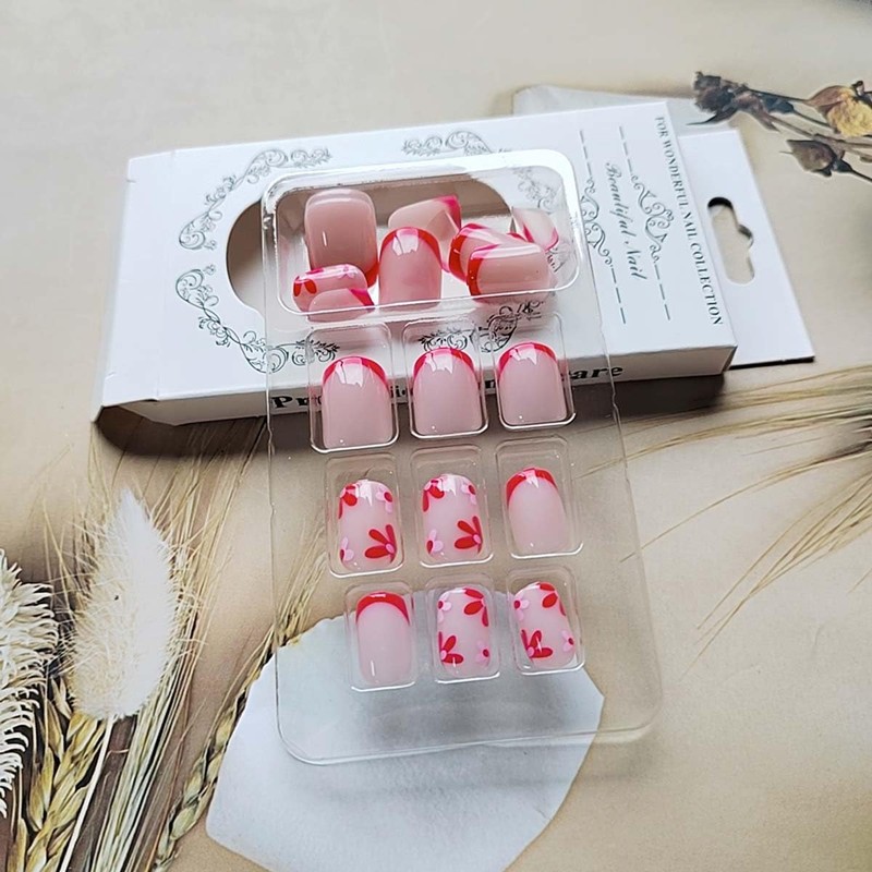 Press on Nails French Short Square LINMEIZAI Fake Nails Press