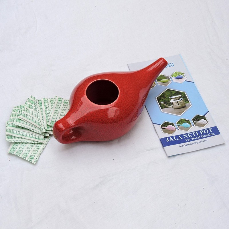 HealthGoodsAU - Crackle Pattern Red Ceramic Neti Pot for Nasal