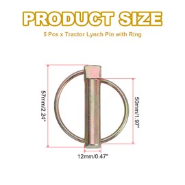 PATIKIL M12 x 50 mm Tractor Lynch Pin with Ring, 5 Pieces Heavy Duty Assortment Kit Lock Pin Clips for Tractors Trailers Agricultural Trucks Mowers, Rose Gold