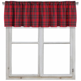 Healbrighting Blackout Royal Stewart Tartan Plaid Red Rod Pocket Short Window Curtain Valance for Kitchen Bedroom Decor, 52" x 18", Christmas Red, 1 Panel