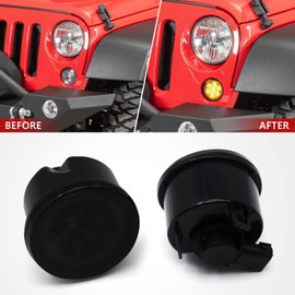 DKMGHT Turn Signal Lights Smoked Lens for Jeep Wrangler 2007-2018 JK JKU Amber LED Front Blinkers Grill Indicator Parking Lamp (Honycomb Style)