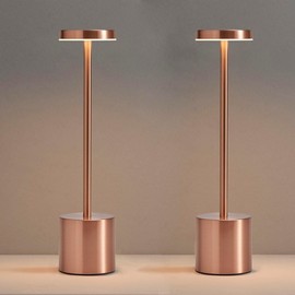 2 Pack Rechargeable Cordless Table Lamps, Portable 5000mAh Battery Table Light, 3 Color Stepless Dimming LED Table Light with Memory Function, Touch Lamp For Outdoor/Patio/Restaurant(Rose Gold)