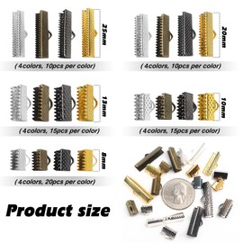 TOAOB 280pcs Iron Ribbon Ends 5 Size Bracelet Bookmark Pinch Crimp Clamp 4 Colors Cord End Fastener Clasps for Leather Suede Jewelry Making