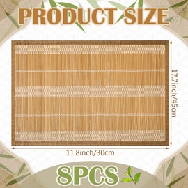 Pickmesh Bamboo Table Mats Set of 8, 18'' x 12'' Bamboo Table Mats Set, Natural Anti-Slip Placemats for Dining Table Room and Kitchen