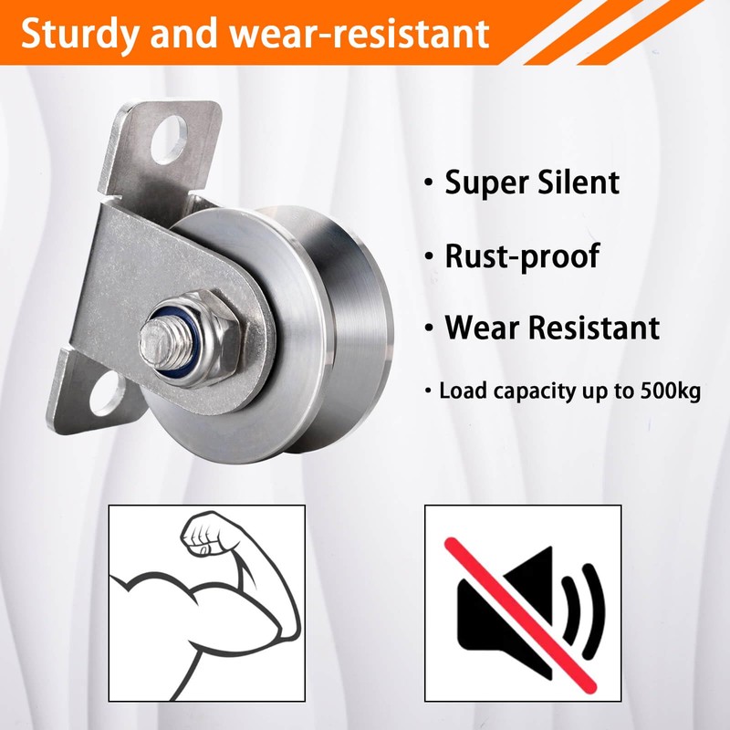SHINICO Cable Pulley 48MM Wheel Wall Mount, Bearings Inside, Stainless