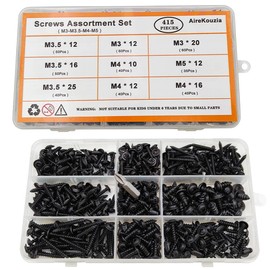AireKouzia Modified Truss Head Phillips Screws Set - 415 Black Wood Screws Assortment Kit M3/M3.5/M4/M5 Multi-Size Kit for Furniture Assembly, Carpentry, Woodworking and DIY Projects