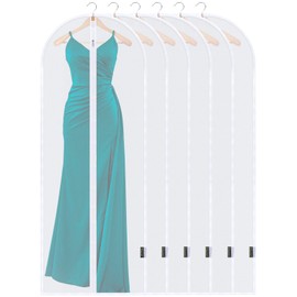 BALEINE 60'' Translucent Garment Bags, 6 Packs PEVA Dress Bag for Closet Clothes Dresses Suit Coats Storage (White, 6PK)